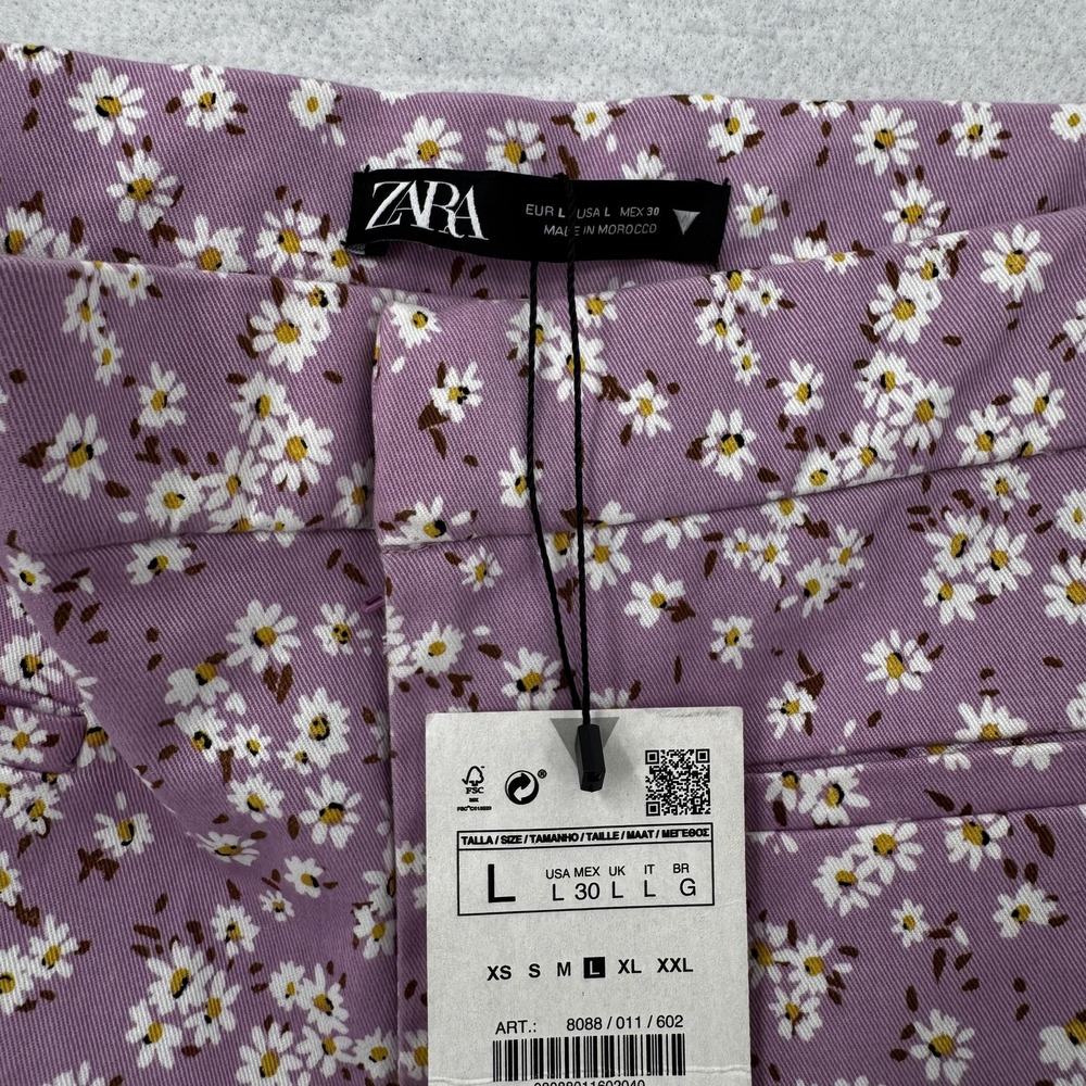 Zara‎ Pants Womens Large Daisy Floral Bootcut Cropped Stretch Chinos NEW - Picture 4 of 9